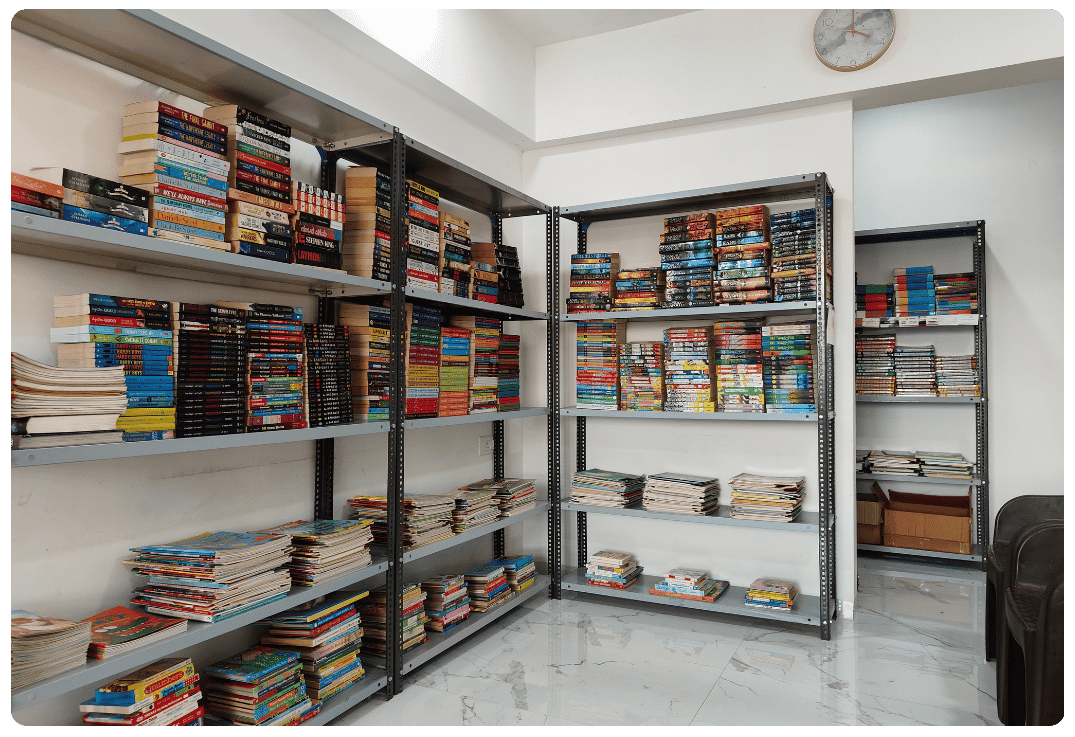 Shelves of books at the SMB library